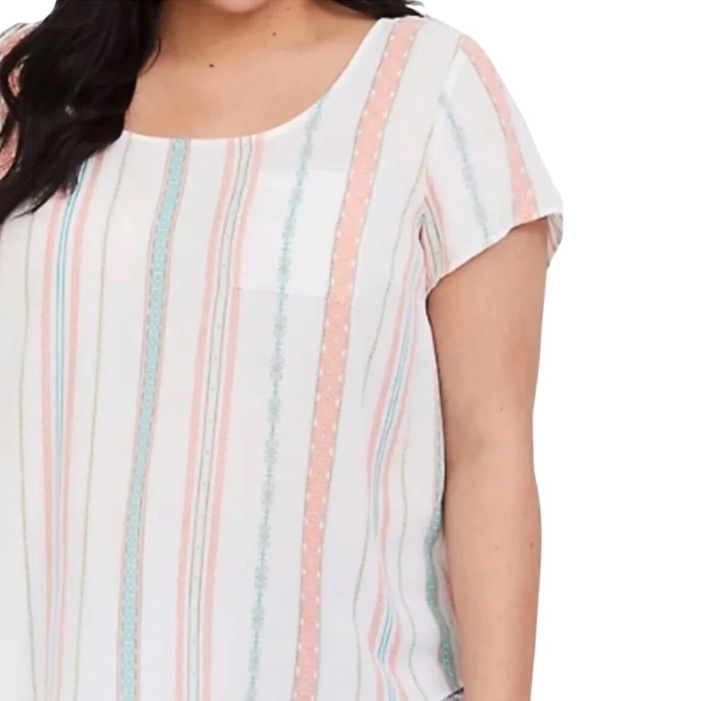 Torrid Womens Size 3 Coral Teal Striped Button Back Short Sleeve Blouse Top